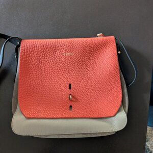 Furla Leather & Suede Hibiscus/Stucco Shoulder Bag